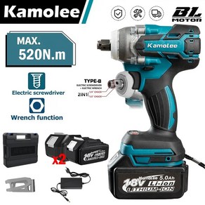 Kamolee 520N.m 고토크 브러시리스 전기 임팩트 렌치 1/2 및 1/4인치 18V 배터리와 호환 [DTW285-B], 5.EU - Type B No Battey, 1개