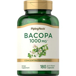 Piping Rock Bacopa Monniei 캡슐 1000mg 180개 허브 추출물 보충제 Non-GMO 글루텐 프리, 1개, 180정