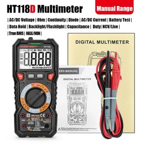 오실로스코프 누전테스터기 스마트 전류전압테스터 자동테스터 커패시턴스 전압계 고정밀멀티미터 휴대용 소형Habotest ht118acd 디지털 멀티미터 자동 범위 ncv hz 전문, HT118D, 1개