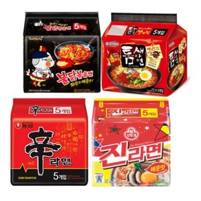 오뚜기 농심 삼양 팔도 매운라면 4종 세트 (진라면 매운맛 5P + 신라면5P + 불닭볶음면5P + 틈새라면 빨계떡5P), 1세트