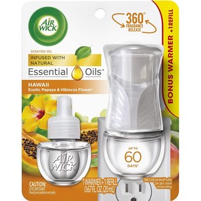 Hawaii Scent Ai Wick Plug in Scented Oil (Wame + Refill) Hawaii 0.67oz Essential Oils Ai F, 1개, Oange