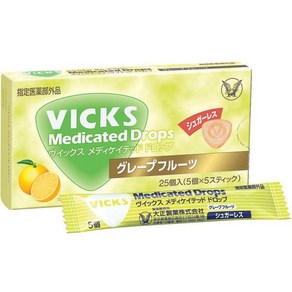 일본목캔디 일본사탕 일본캔디 다이쇼제약 VICKS 빅스 메디케이티드 드롭 슈가레스 그레이프후르츠 25개입, 1개