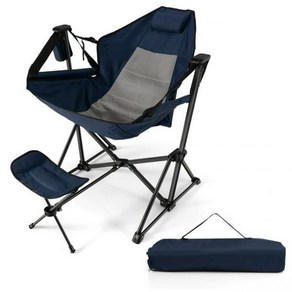 Gymax Hammock Camping Chai w/ Retactable Footest & Caying Bag Picnic Navy