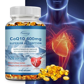 XEMENRY CoQ10-400mg - PQQ BioPeine 및 Omega-3가 함유된 소프트젤로 심장 건강과 에너지 생산을 지원합니다., 3박스, 120정