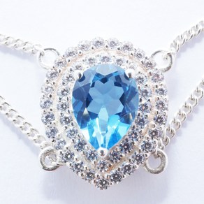 8*6mm pear 스위스 Blue Topaz CZ 하트모양 겹줄 925 은팔찌 17cm 1920