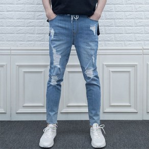 남자 스판 9부 밴딩 디스트로이드 컷팅 청바지