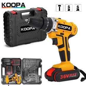 KOOPA TOOL 36V 임팩트 드릴 소형 무선 전기 드릴 전기 스크루 드라이버 무선 전원 드라이버 충전식 리튬 이온 배터리 드릴, 배터리 1개, 1개