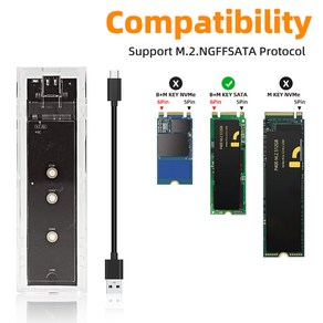 PCI E 투명 인클로저 디스크 프로토콜 NGFF 0Gbps M2 USB 외장 하드 듀얼 박스 NVME 케이스 SATA 타입 SSD M.2 PCIe, SATA-01, 1개