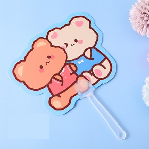 캐릭터 부채 여름 휴대용 손잡이 부채, 1개, 7. 커플 곰돌이