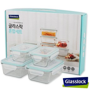 Glasslock 글라스락밀폐용기 직사각4종세트 유리밀폐용기 반찬통 유리그릇 냉장고찬통, 1세트