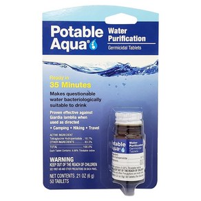 50 Tablets - Single Pack Potable Aqua Water Purification Water 50정 - 싱글 팩 음용수 정수 정수 처리 정제 - 50개