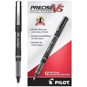 Pilot Pecise V5 캡핑 리퀴드 잉크 롤링 볼펜 엑스트라 파인 포인트 0.5mm 다양한 색상 12개 팩, 블랙