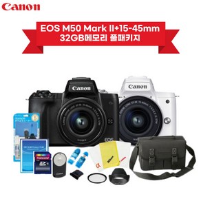 캐논정품 EOS M50 Mak II+15-45mm kit/메모리 풀패키지, 블랙, 15-45mm kit/32GB메모리 풀패키지