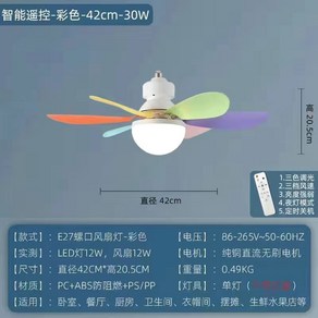 40W 21.5인치 나사 E27 실링팬 소켓 소켓 조명 천장 욕실 천장등 전기, 컬러 30W-42cm+스마트 리모콘 베이직