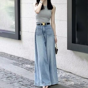 Asue 여성 패션 루즈핏 하이웨스트 청바지 부츠컷 와이드 팬츠 디자인감 패션 캐주얼