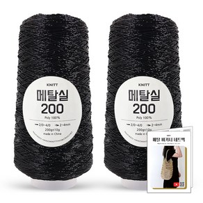 진텍스 메탈실200 뜨개실(200g) x2볼+메탈 비키니 네트백, 01_블랙, 1개