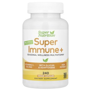 Supe Nutition Supe Immune+ 종합비타민 슈퍼 아답토젠 녹색 채소 향신료 항산화제 함유 베지 캡슐 240정, Supe Nutition Supe Immun..., 1개