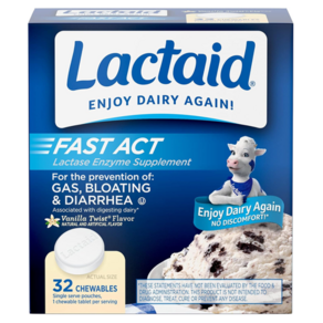 LACTAID 빠른작용 유제품소화효소 락타아제효소 바닐라맛 32츄어블정 락타이드, 성인남녀공용, 츄어블, 1개, 32정