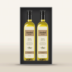 [고급 선물 포장] 아노스켈리 냉압착 유기농 엑스트라버진 올리브유 2병 세트, 1박스, 500ml