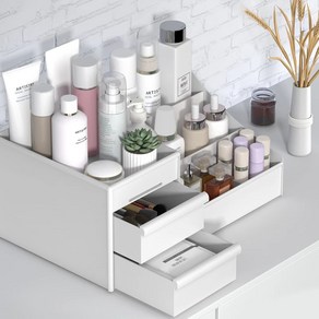 Dawe Makeup Stoage Box Domitoy Finishing Plastic Shelf Cosmetics Skin Cae Dessing Table Desk, White, 1개