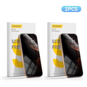 Essage 아이폰 사생활 보호 풀커버 강화유리액정보호필름, 2개