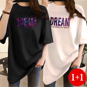 [1+1] 스타일아유 여성용 프린팅 DREAM 빅레터링 오버핏 반팔 티셔츠[AYG6TS455A]