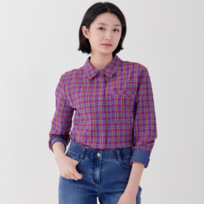 [지센창원]여성 유럽수입원단 체크 청배색 셔츠 LCWSP222
