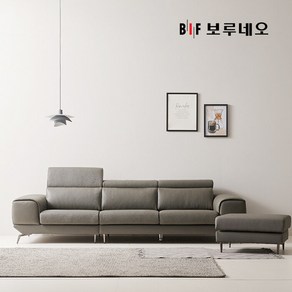 BIF보루네오 디에르 올리브 천연통가죽 3.5인 소파+스툴, 머드그레이