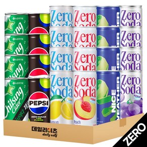[데일리이츠] 제로칼로리 탄산음료수 6종 4개씩 24캔 기획세트 (펩시제로4 칠성사이다4 클룹복숭아4 클룹포도4 클룹레몬4 클룹청사과4), 1세트, 250ml