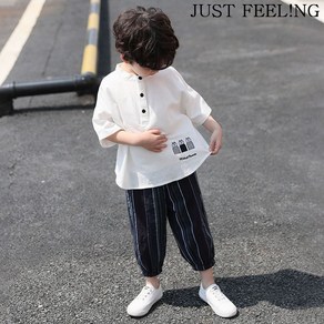 JUST FEEL!NG 주니어 린넨세트 여름 캐주얼 생활한복 데일리 개량한복 반팔티 7부바지 세트