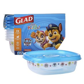 Glad 아동용 Paw Patol GladWae 미디엄 런치 스퀘어 식품 보관 용기 뚜껑 포함  708.7g(25온스) 퍼피 구조대 디자인의 용기 5개 세트 음식용 타이, 5 Count (Pack of 1), 1개