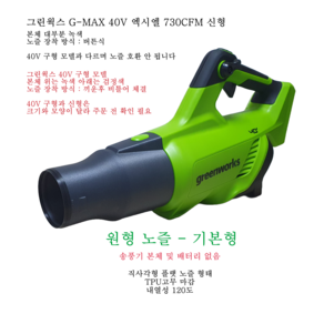 그린웍스 G-MAX 40V 신형 730 송풍기 호환노즐 차량보관 가능(내열성120도) 360도 회전 숏노즐 플랫노즐, 원형 노즐 - 기본형, 1개