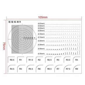 원형 R 코너 반경 포인트 라인 게이지 면적 측정 필름 눈금자 교정 슬라이드 투명 PET 얼룩 카드, 1) SR-GQ026