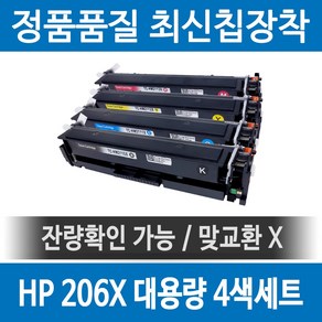 HP 206X W2110X 정품 인식칩 장착 재생토너 M255nw M283fdw M282nw M255dw M283 세트 호환, 검정+파랑+빨강+노랑, 1개