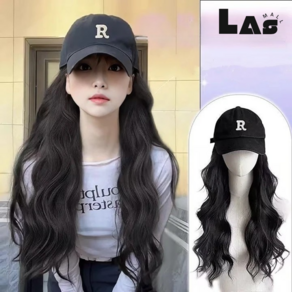 라스몰 편리한 모자형 가발 긴머리 자연웨이브 스타일, 자연블랙, 1개