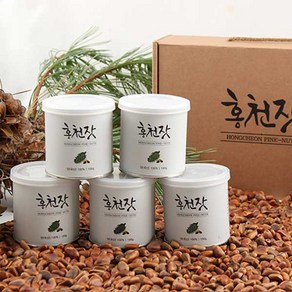 홍천 잣 국내산 백잣 5캔 명품 햇잣 견과류 (총500g/100gx5캔) 선물포장, 1개, 100g×5캔 (총500g)