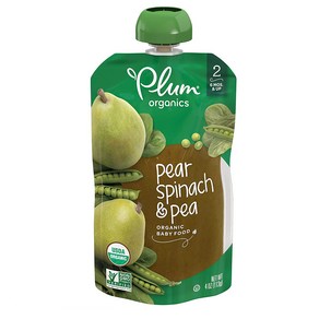 플럼 오가닉스 2단계 이유식 12팩 피어 스피내치 피 맛 Plum Oganics Baby Stage 2 Food Pea Spinach, 12개