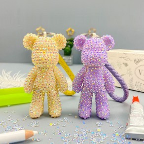 DIY 보석십자수 비즈 곰돌이 키링 만들기 8종, 1개, 1.민트&블루