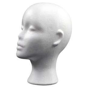 FWT 2xFoam 마네킹 헤드 디스플레이 모자 안경 가발 디스플레이 스탠드 Manikin 폼 헤드, 머리 둘레 52cm 높이 27cm, 거품, 하얀색, 1개