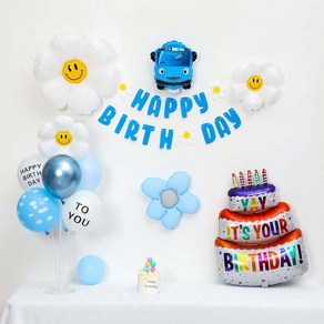 [피앤비유니티] 캐릭터무광데이지 생일케익풍선세트 스탠드형, 1세트, 29)타요 무광데이지생일풍선세트