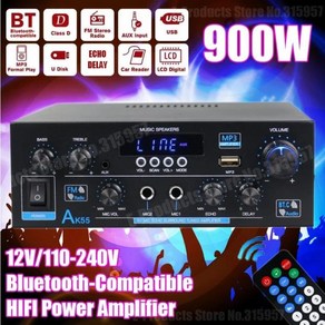 파워앰프 가정용 파워 앰프 블루투스 사운드 FM USB 원격 제어 미니 HIFI 디지털 AK35 AK45 AK55 900W 2 채널, 6)AK35 US Plug