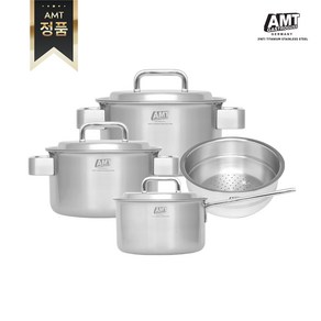 [정품] AMT 316Ti스텐 프로 냄비 4종 세트(편수16cm+양수20cm+양수24cm+찜기20cm), 4개