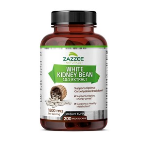 Zazzee 재지 White Kidney Bean Extact 흰강낭콩 추출물 18000mg 200 배지캡슐, 200정, 1개