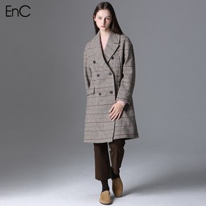 ENC [EnC] 더블버튼 체크 롱 울코트