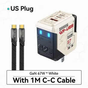 WEKOME 로봇 고속 충전기 GaN C 타입 빠른 충전 아이폰 삼성 샤오미 태블릿 맥북, 한개옵션1, 11 US Plug C- C Cable