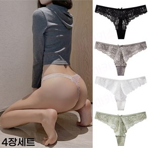 CinemaKiss 섹시 여성 레이스 티팬티 여성 섹시 속옷 레이스 망사 티팬티 4P세트 Women's panties-Y197