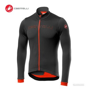 Castelli Fondo Themal 풀 지퍼 긴팔 자전거 스웨터 다크 그레이/오렌지