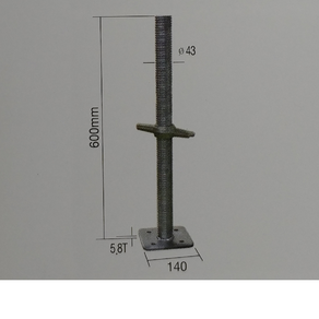 동바리용 잭베이스 자키베이스 오르내림쇠 규격 볼트직경 43mm 길이 600mm 가설재, 1개