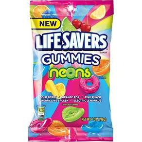 LIFE SAVERS Neons Gummy Candy 7 oz Bag, 과일, 1개, 198g