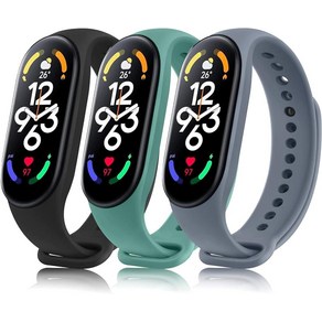 샤오미 미 밴드 7 / Amazfit Band 5와 호환되는 방수 밴드 3팩 Mi band 7 / Mi Band 6 / Mi Band 5 / Amazfit Band 5용 클래식, 블랙/라이트 그린/다크 그레이, 블랙/라이트 그린/다크 그레이